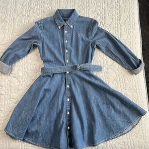 RALPH Lauren girls fit and flare denim dress with belt, Size 14